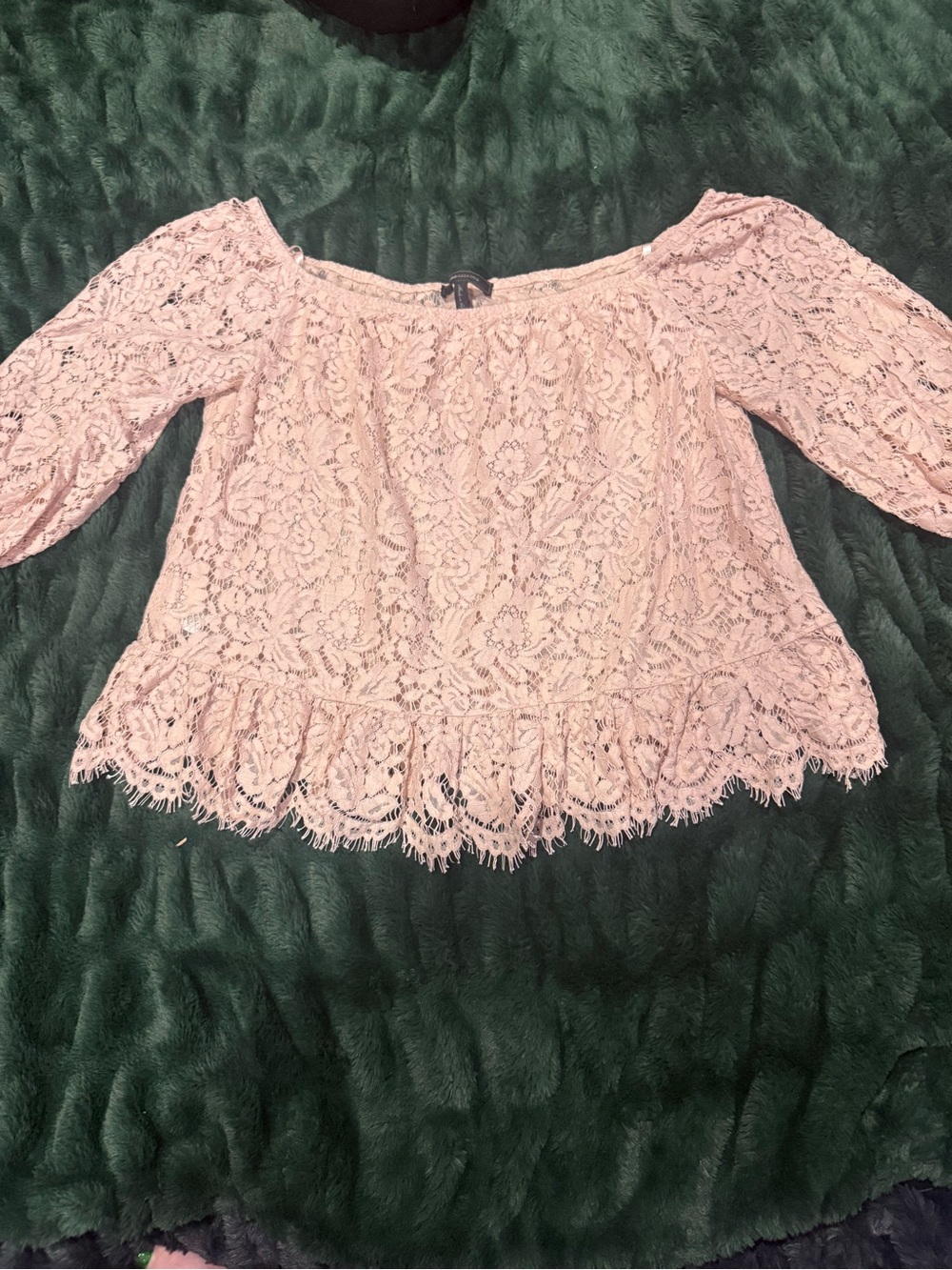 BCBGMaxAzria Blush Pink Lace Off-Shoulder Peplum Top